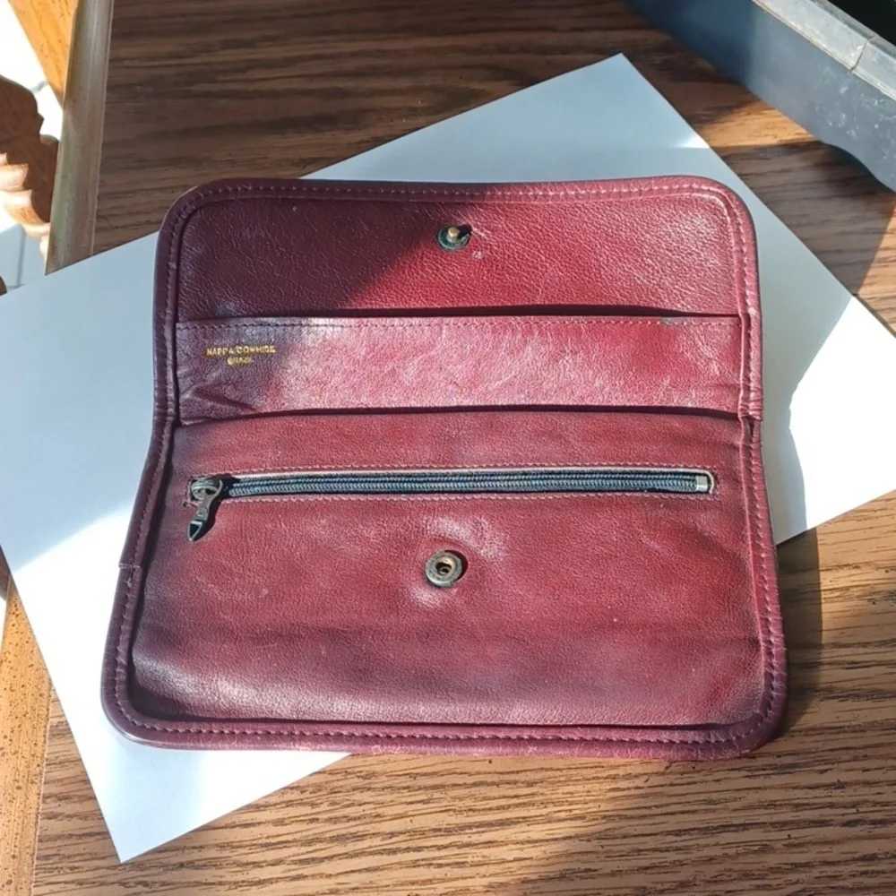 Mundi vintage purse wallet oxblod brown burgundy Brazil NAPPA leather, 7.5